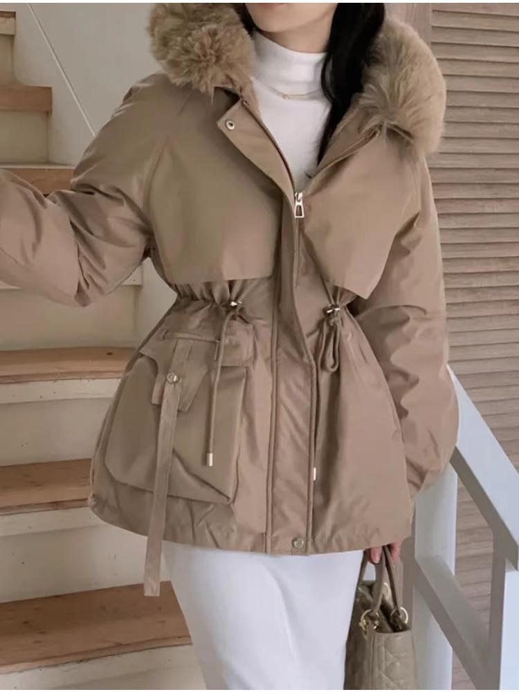 Winter Korean Fashion Warm Elastic Waist Overcoat Women Hoodie Casual Loose Thick Coat Female New Design Aesthetic Long Sleeve Vintage