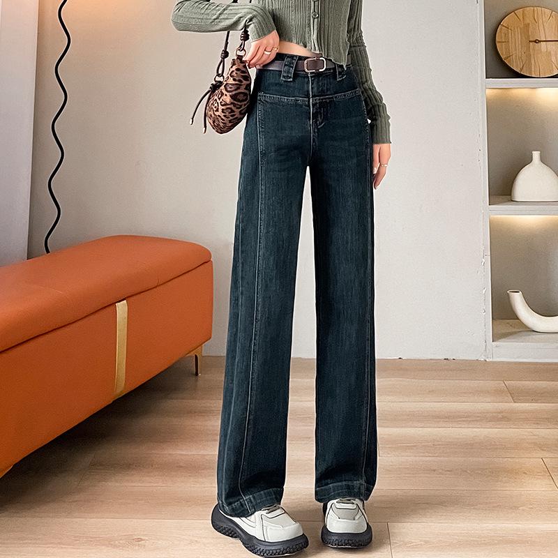 Women s Patchwork High-Waisted Stretchy Slim Fit Wide Leg Jeans - Spring/Autumn Collection Medium