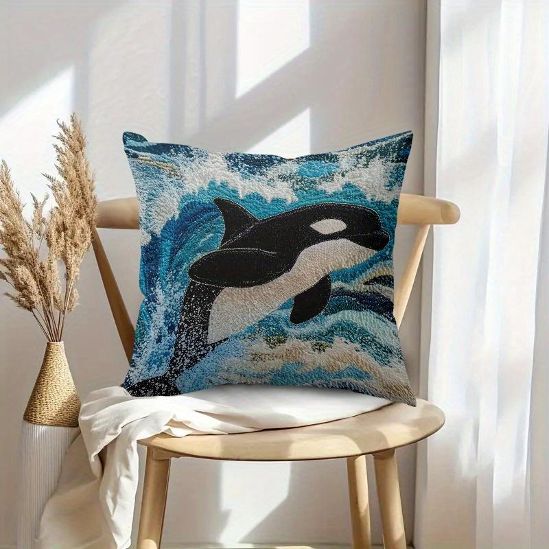 Federa per Cuscino Decorativa Bilaterale Orca Balena Assassina Stampa Onda Oceanica 2D per Arredamento Casa