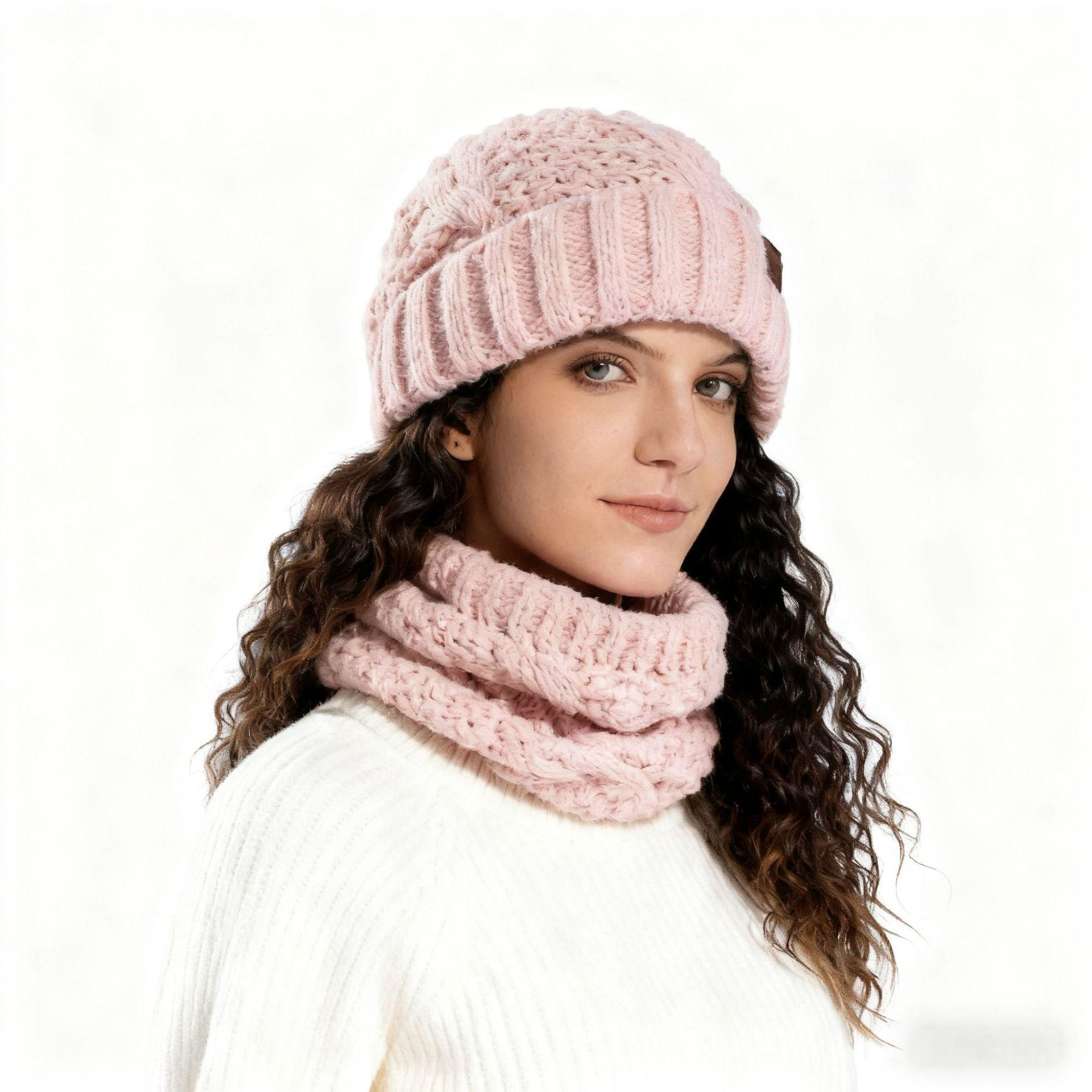 

Теплая и ветрозащитная вязаная шапка с ушками и шерстяной шапочкой One Size розовый