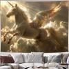 2D Magischer Goldener Licht Pegasus Wandteppich Weißer Geflügelter Einhorn Fantasy Wanddekoration Stoff für Zuhause & Schlafzimmer