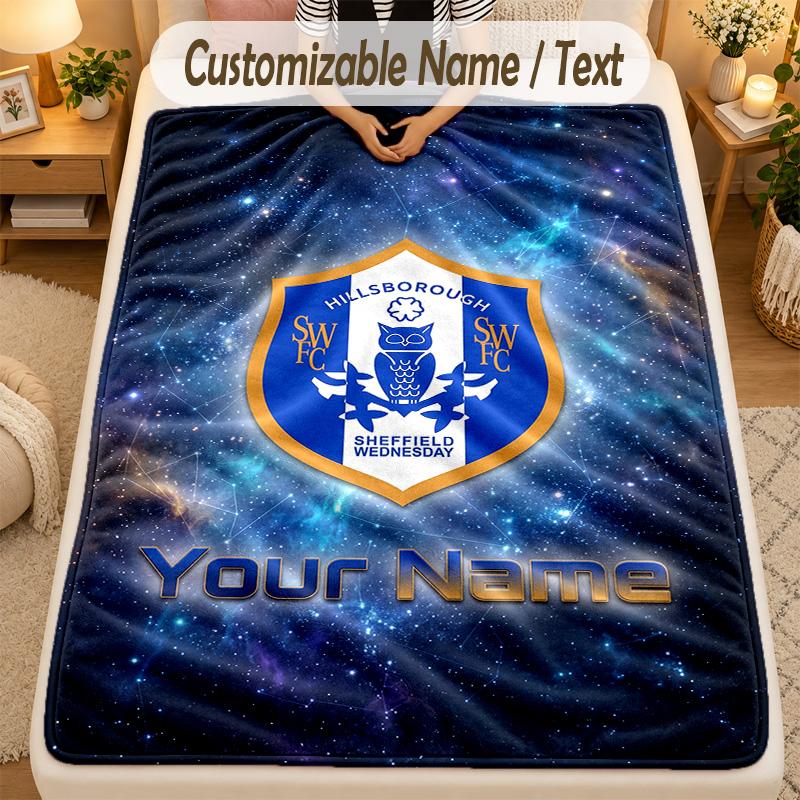 Flannel BlanketSheffield Wednesday FC Custom Name Text Personalized Soft Warm Throw Blanket Home Decor Gift