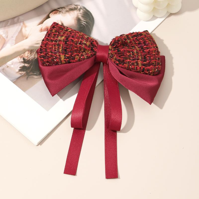 Red Plaid Bow Ribbon Hairpin Ladies Sweet Temperament Hair Clip New Year Party Princess Headdress Fashion Hair Accessories Gifts