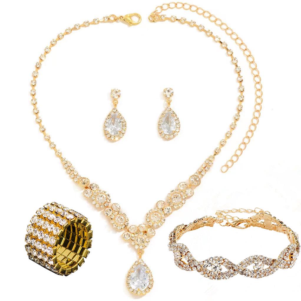 Elegant European & American Zircon Necklace & Earring Set for Weddings & Evening Gowns