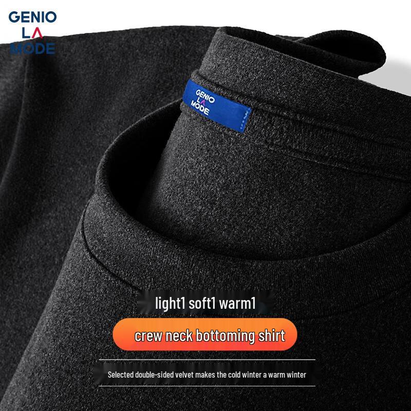 

GENIOLAMODE Men s Double-Sided Fleece Long Sleeve Round Neck Thermal T-Shirt L