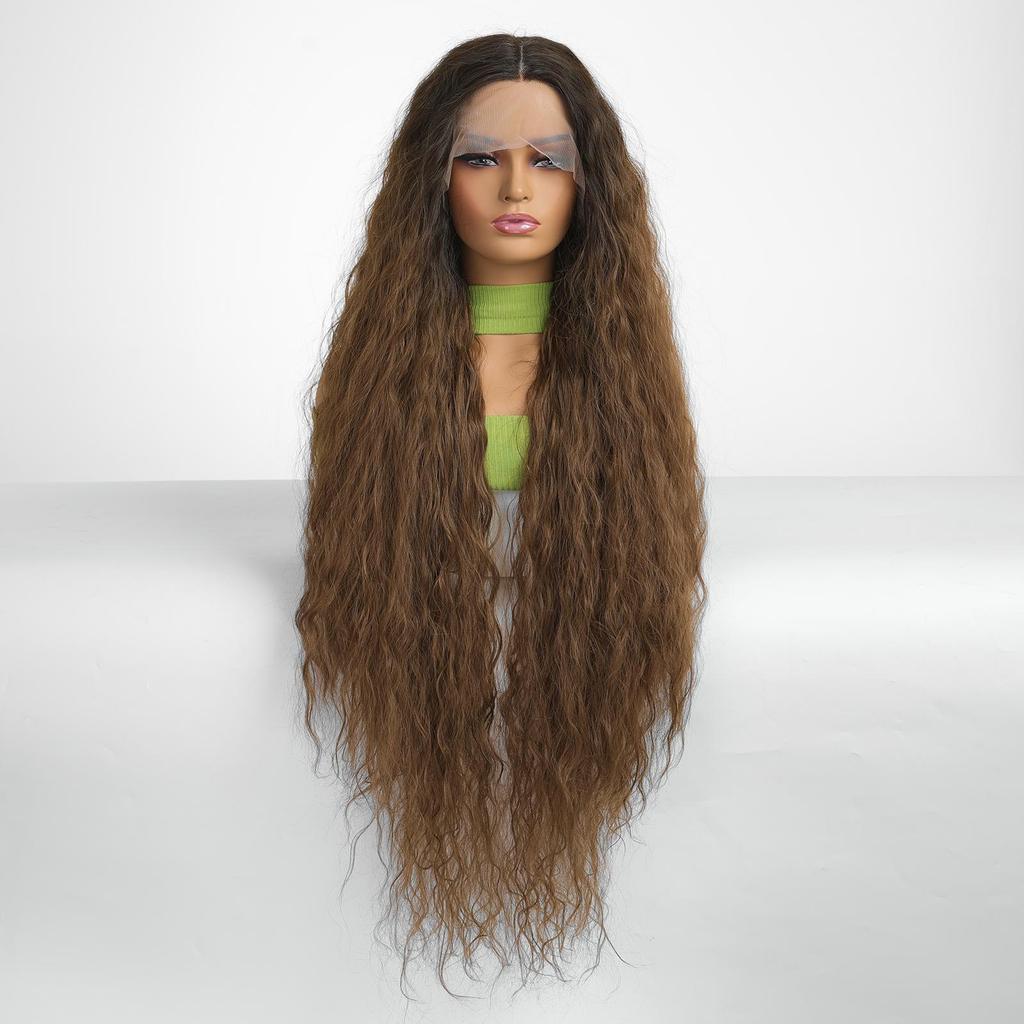 ALAN EATON Lace Front Super Long Brown Wavy Synthetic Wigs Curly Wig for Women Cosplay Daily Natural Use Hair Heat Resistant Fiber