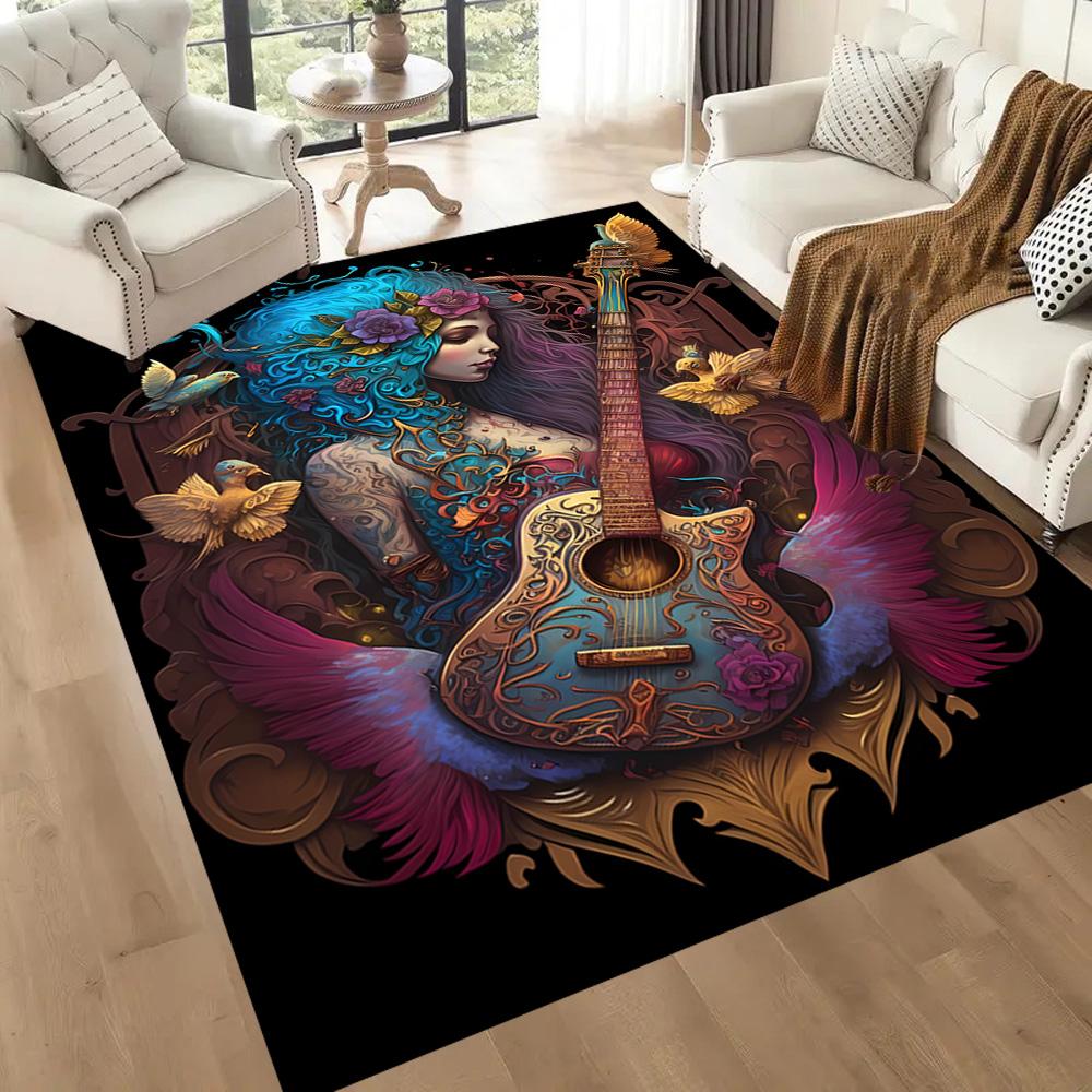 Fantasy Guitar Artwork Floor Mats for Living Room, Bedroom and Room Decoration Are Suitable for Gifts.