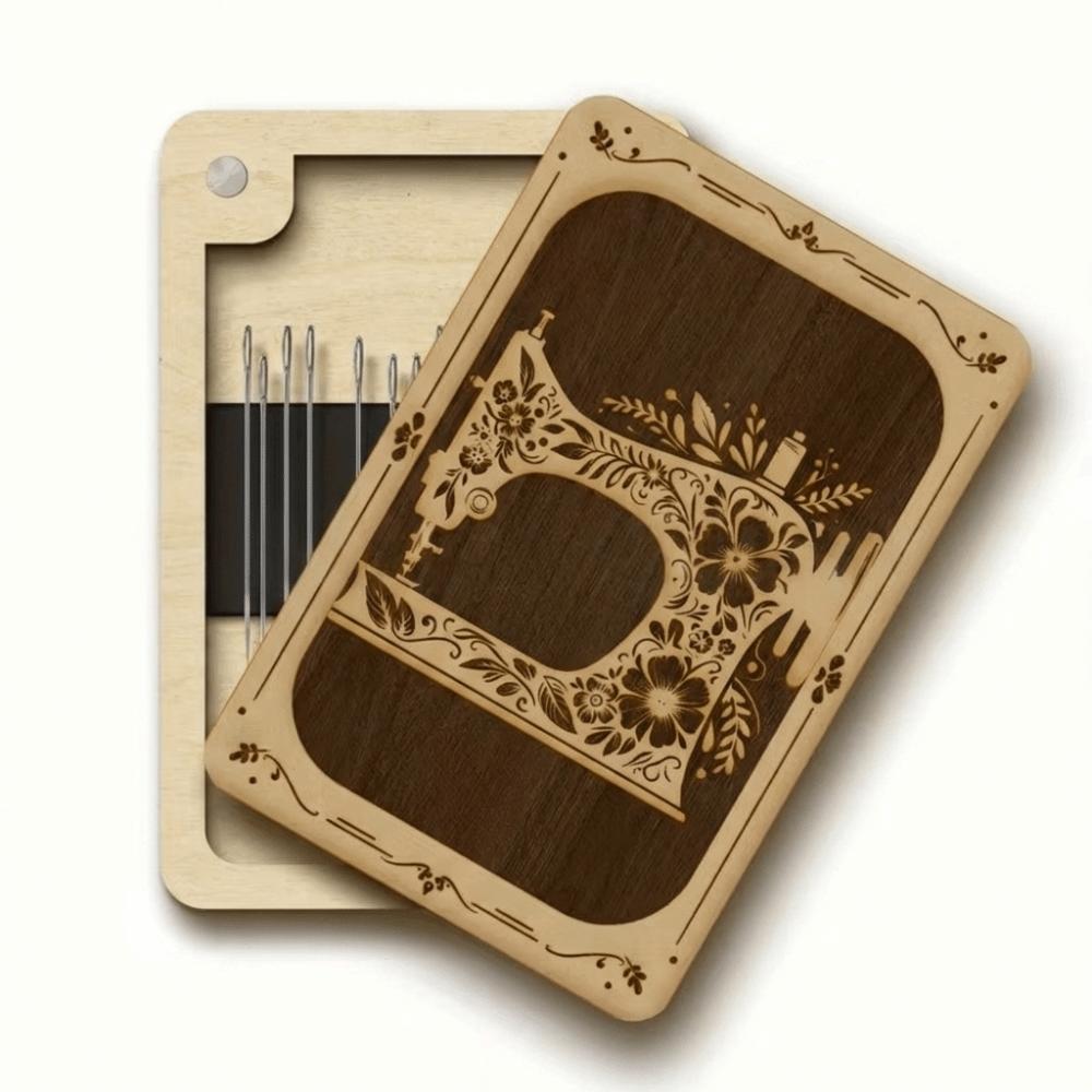 Wooden Material Wooden Magnetic Needle Box Turmeric Color Durable Construction Sewing Tool Organization Box Universal Size