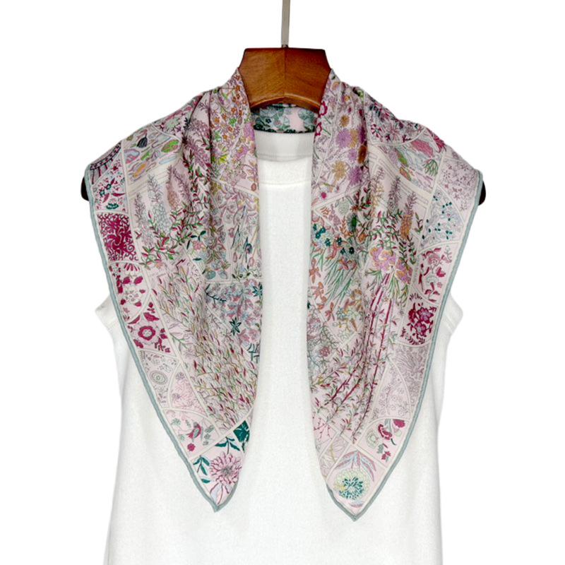 Monet's Garden Silk Wool Scarf - Double-Sided Mulberry Shawl for Autumn/Winter