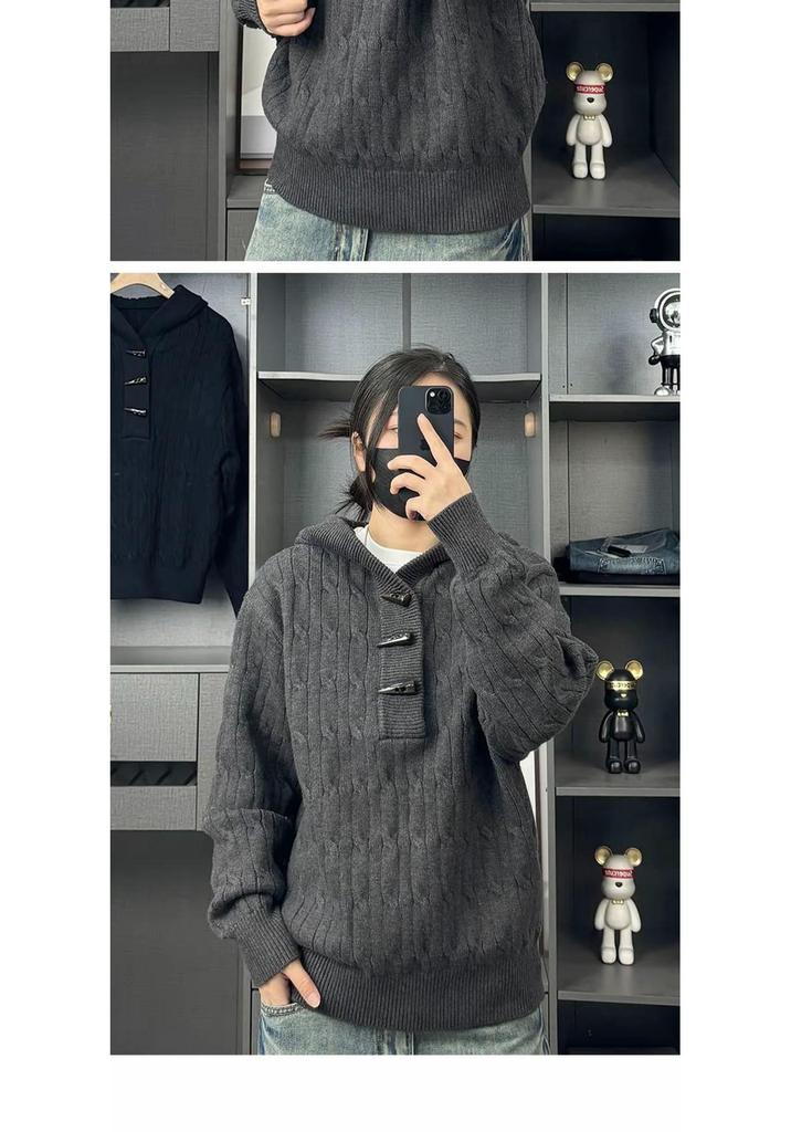 Women's Retro Hooded Cable Knit Cardigan - Cozy, Loose-Fit, Versatile Sweater for Autumn/Winter