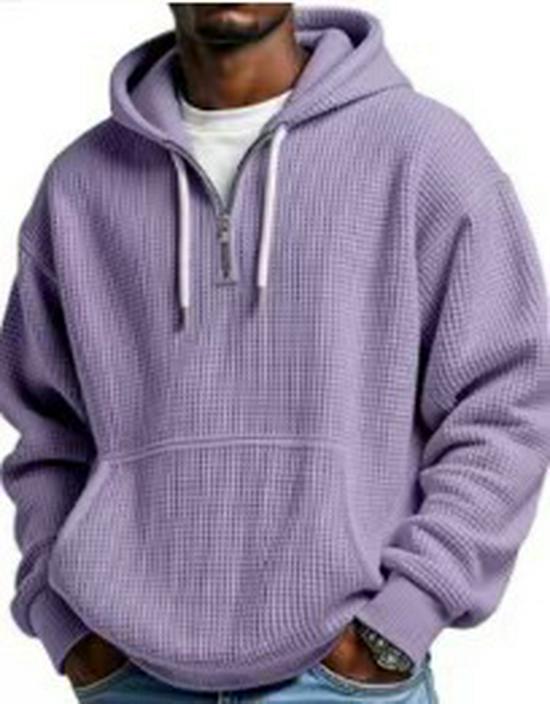 2025 Spring/Autumn Men's Half-Zip Hooded Solid Sweatshirt - Custom Logo Option, Long Sleeve, Casual Style.