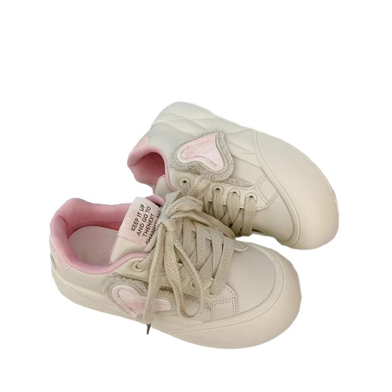 Campus Style Guochao Platform White Shoes Women's 2025 Autumn Ugly Cute Big Head Love Bread Shoes Student Versatile Board Shoes