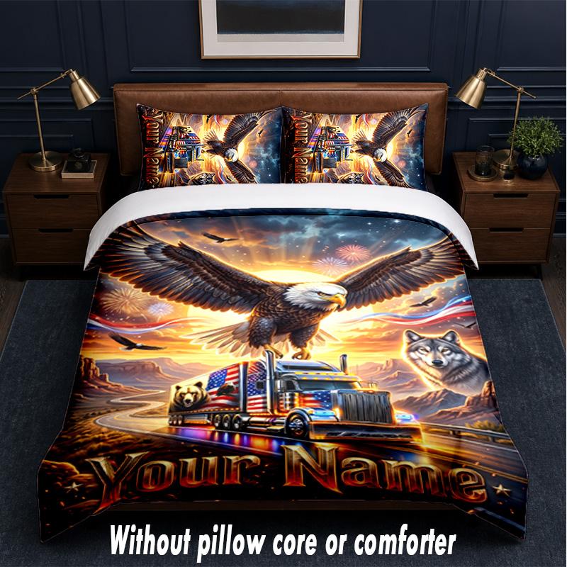 American Patriotic Theme Custom Text Or Name 3Pcs Bedding Set,1 Flat Sheet & 2 Pillowcases Personalized Home Bedding