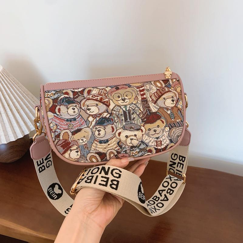 2025 New Fashionable women shoulder bag Casual Cartoon Bear Design Single Shoulder Crossbody Bag for Women lady women purse розовый