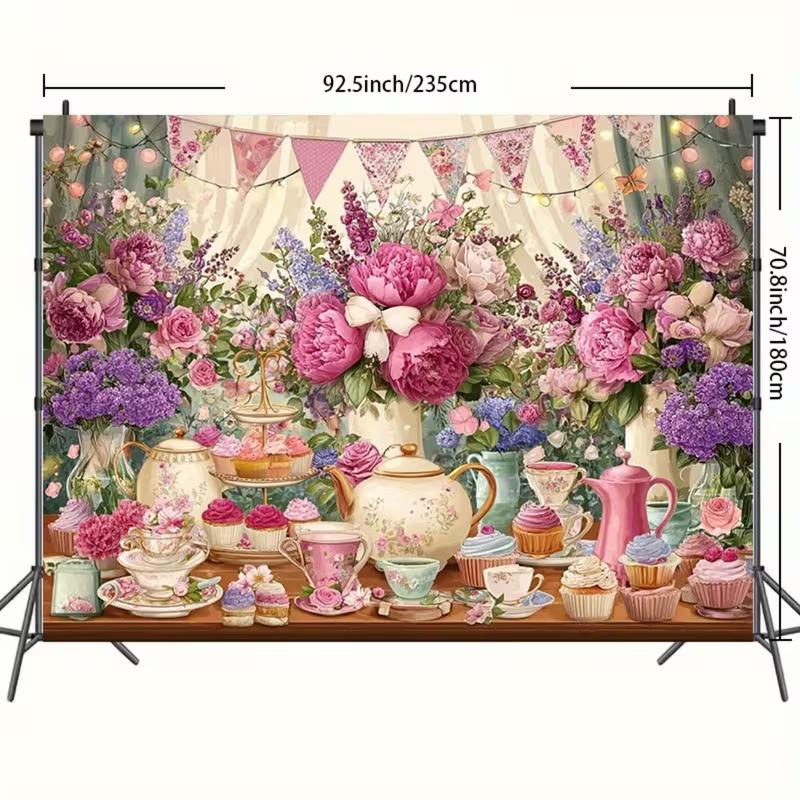2D Pink Tea Party Backdrop Afternoon Photography Background