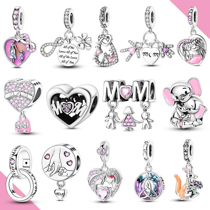 Moteher'S Day Charms Copper For Mom Beads Pendants Love Mum Heart Fit Original Bracelet Making Jewelry