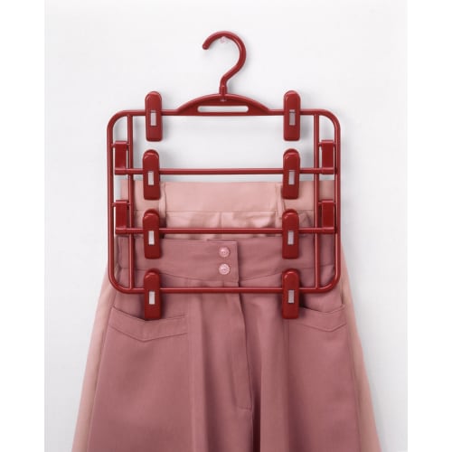 Sawafuji NB-04 4-Tier Skirt Hanger, Black, 400mm Wide, Made in Japan, Non-Marking, Space-Saving, with Clips and Non-Slip Clips, Fits Pants and Trouser