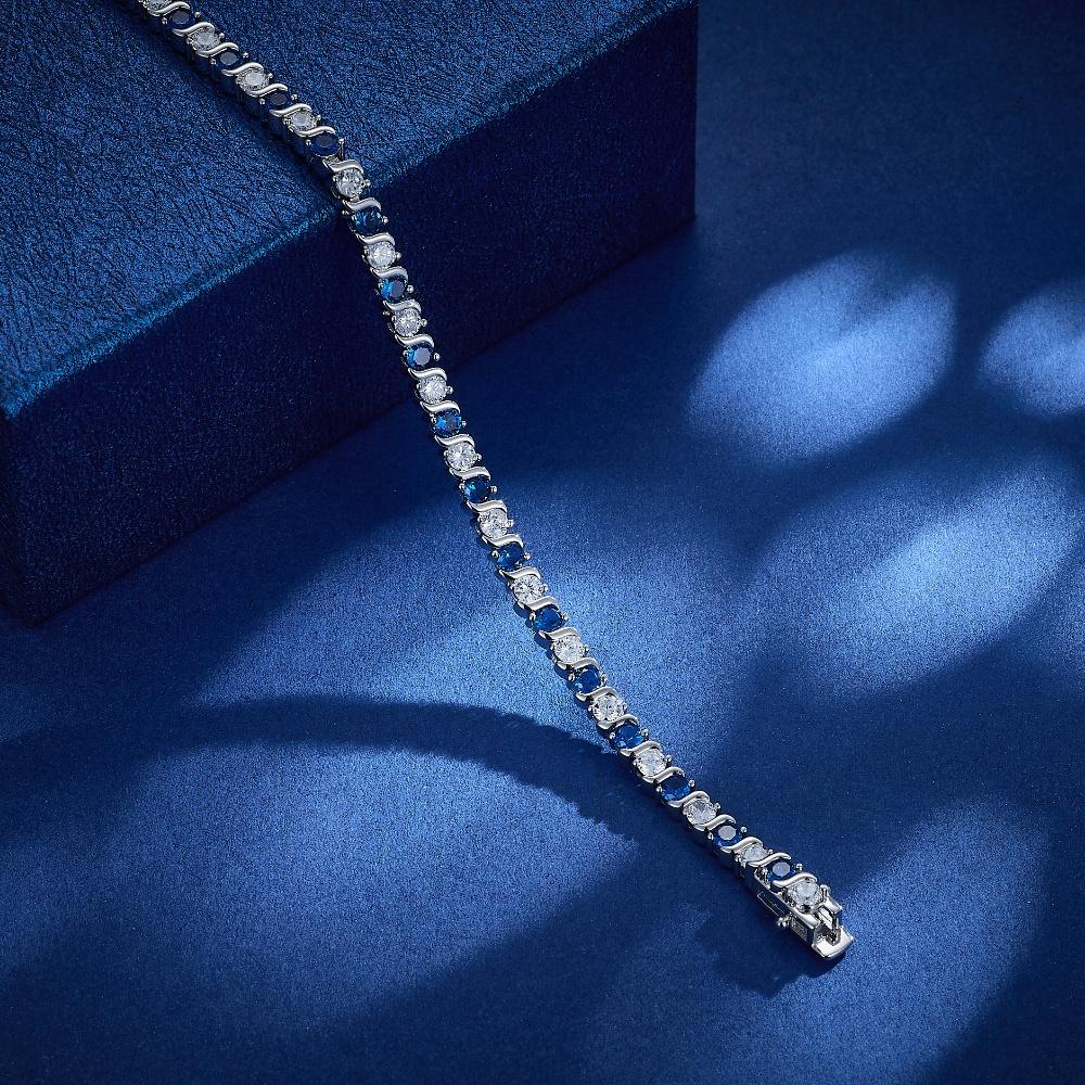 Cubic Zirconia 4mm For Women Tennis Wedding Bracelets Blue White Round Shape Bracelet