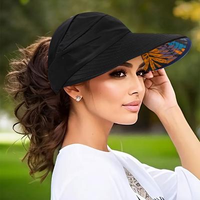 1pc Stylish Wide-Brim Sun Hat with A Ponytail Hole,Bohemian Sun Cap Design,Face Mask Breathable Polyester,suitable for Dailywear