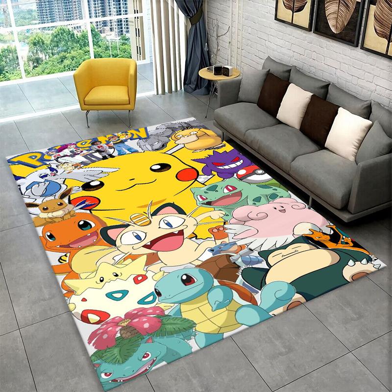 Cute Pokemon Pikachu Cartoon Carpet Rug for Playroom Bedroom Living Room Sofa Home Decor,kid Game Area Rug Non-slip Floor Mat