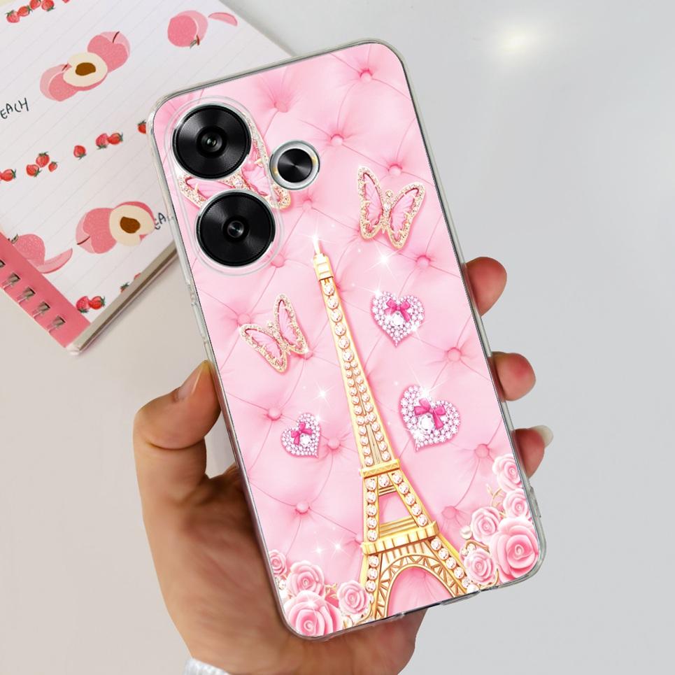 Flower Butterfly Women Fashion Back Cover For Xiaomi Redmi Turbo 3 Phone Funda Transparent Soft TPU Silicone Coque For Poco F6