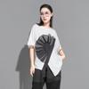 3D Floral Short Asymmetrical Floral Loose One Size Fits White with Black X-CHEN T-Shirt, Women's, Sleeve, Design, Fit, Stylish, Stylish, Spring/Summer