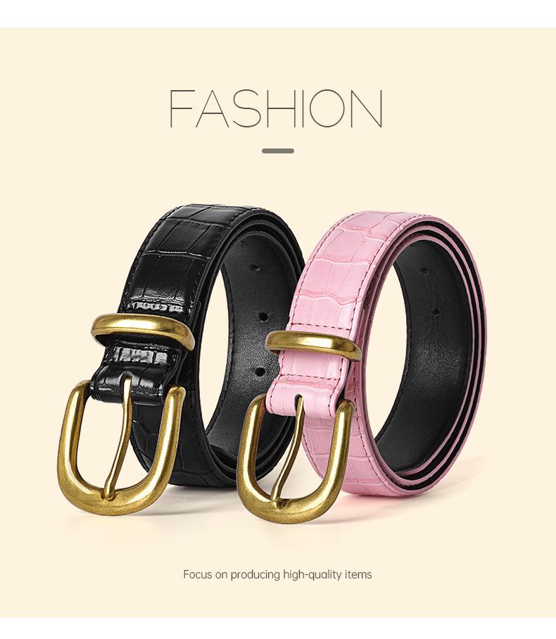 Vintage Pink Crocodile Leather Pin Buckle Belt for Women - Versatile and Stylish