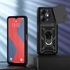 KEYSION Shockproof Armor Case for Itel A90 4G Silicone+PC Slide Camera Lens Protection Ring Stand Phone Back Cover for Itel A90