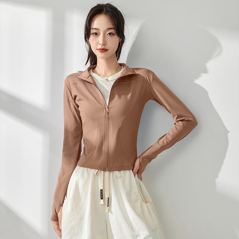 Women's Quick-Dry Yoga Jacket - 2025 Spring/Autumn: Zipper, Stand Collar, Long Sleeve, Fitness Top