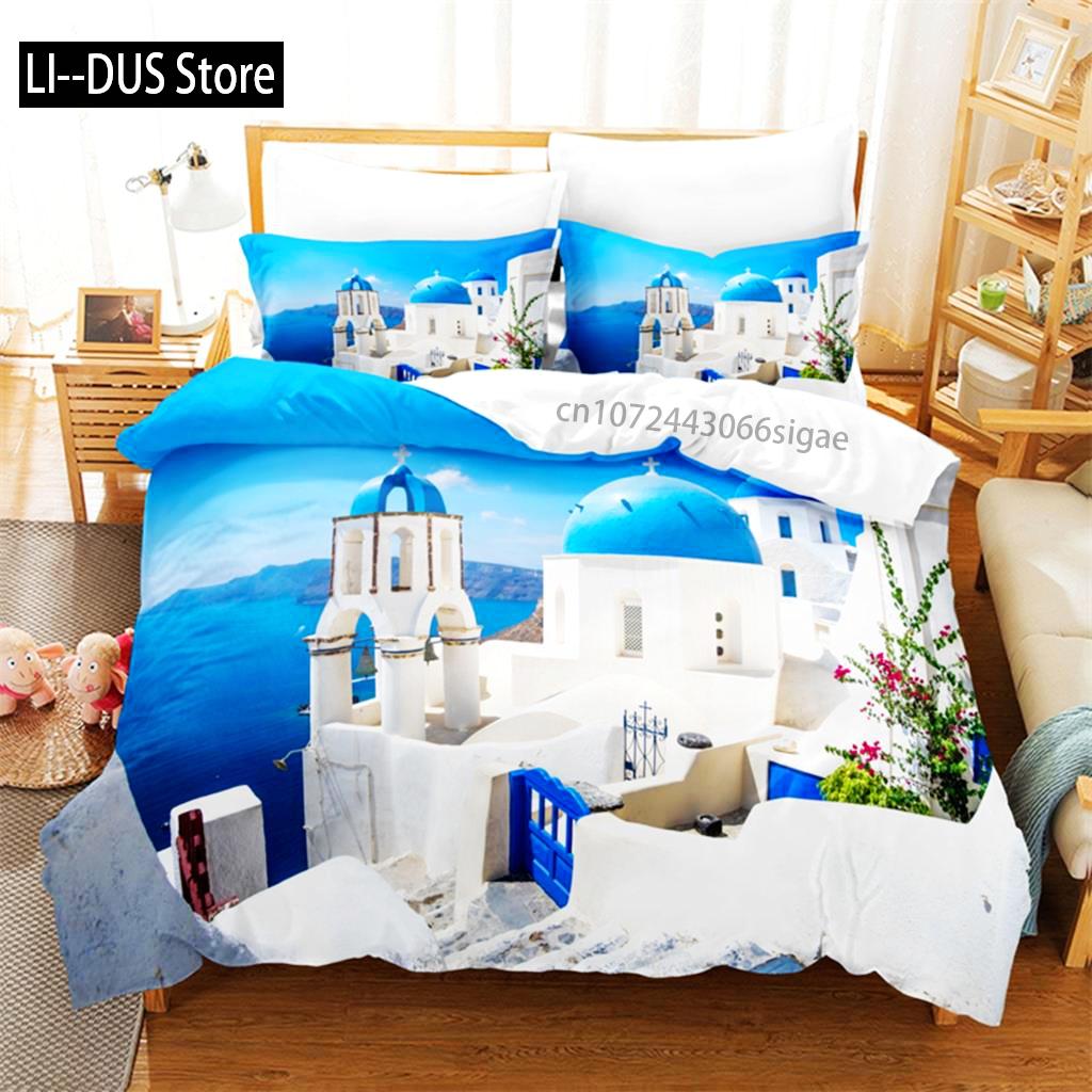 Comforter Seaside City Bedding Set 3D Bedding Digital Printing Queen Size Bed Set Fashion Design