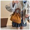 Suede Drawstring Bucket Tote Bag - Women's High-End Commuting Crossbody