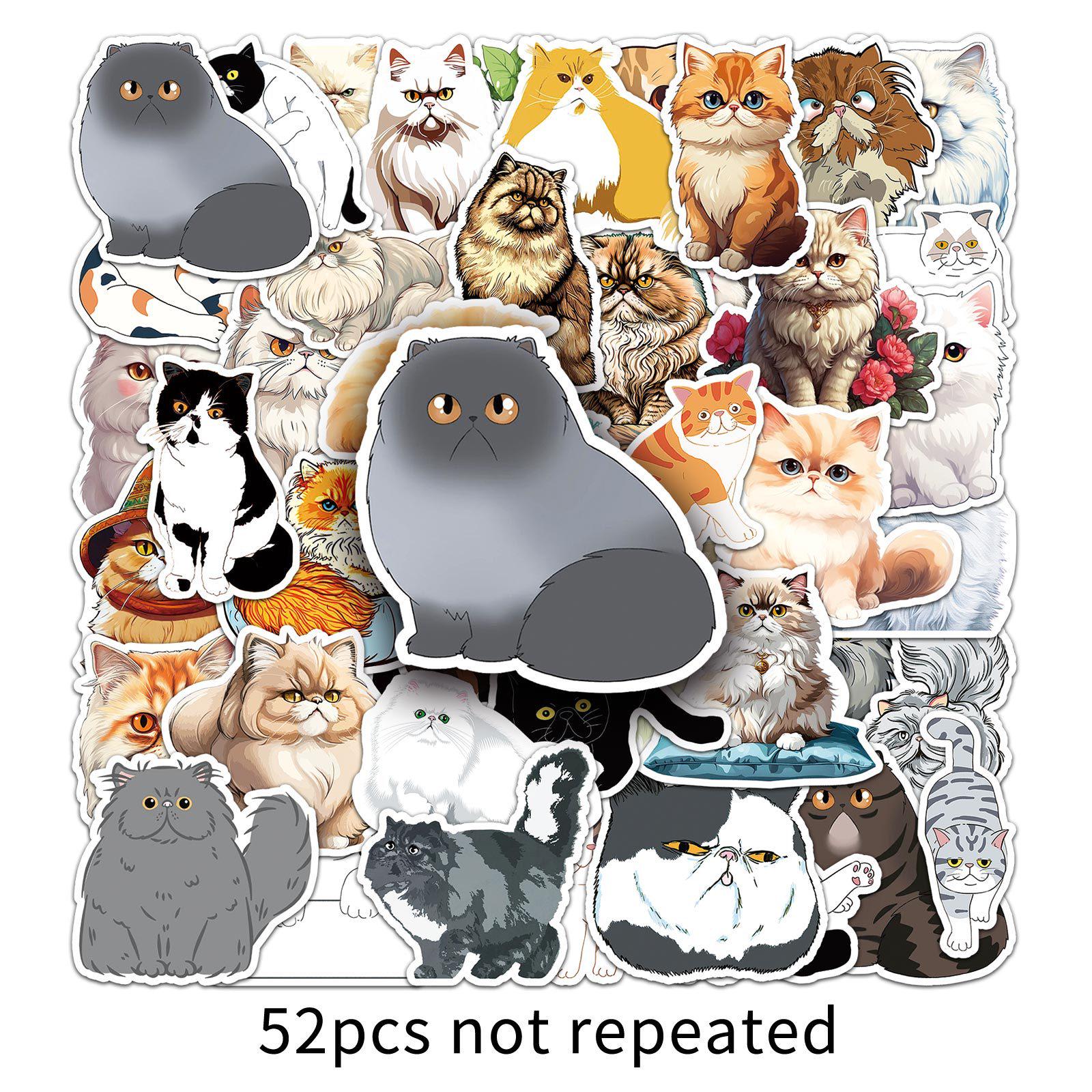 52-Piece Waterproof Persian Cat Cartoon Stickers for Journals and Notebooks