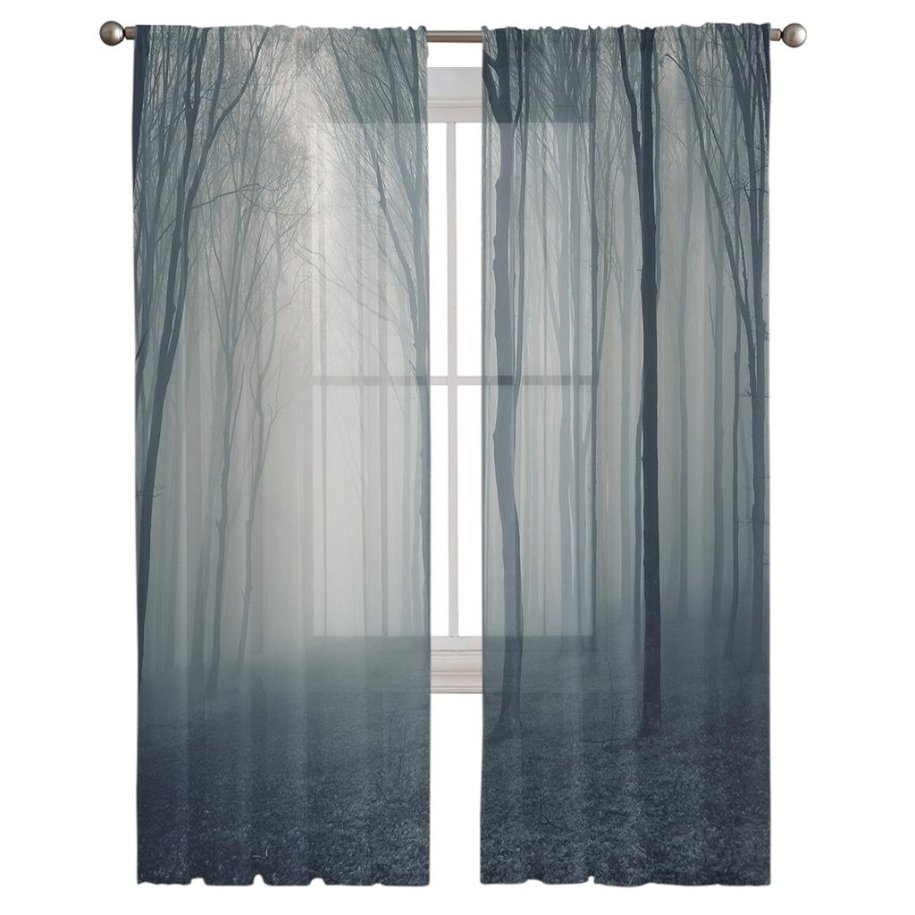 Forest Fog Trees Branches Modern Tulle Curtains For Living Room Bedroom Home Kitchen Window Sheer Curtains