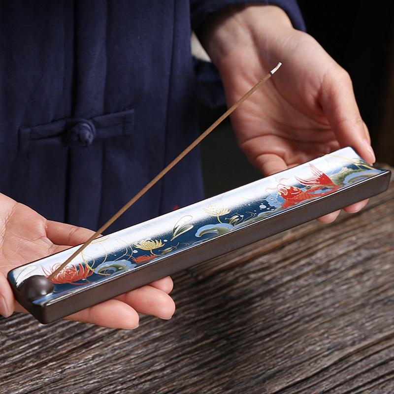 Ceramic Incense Burner Chinese Style Enamel Color Indoor Aromatherapy Burner