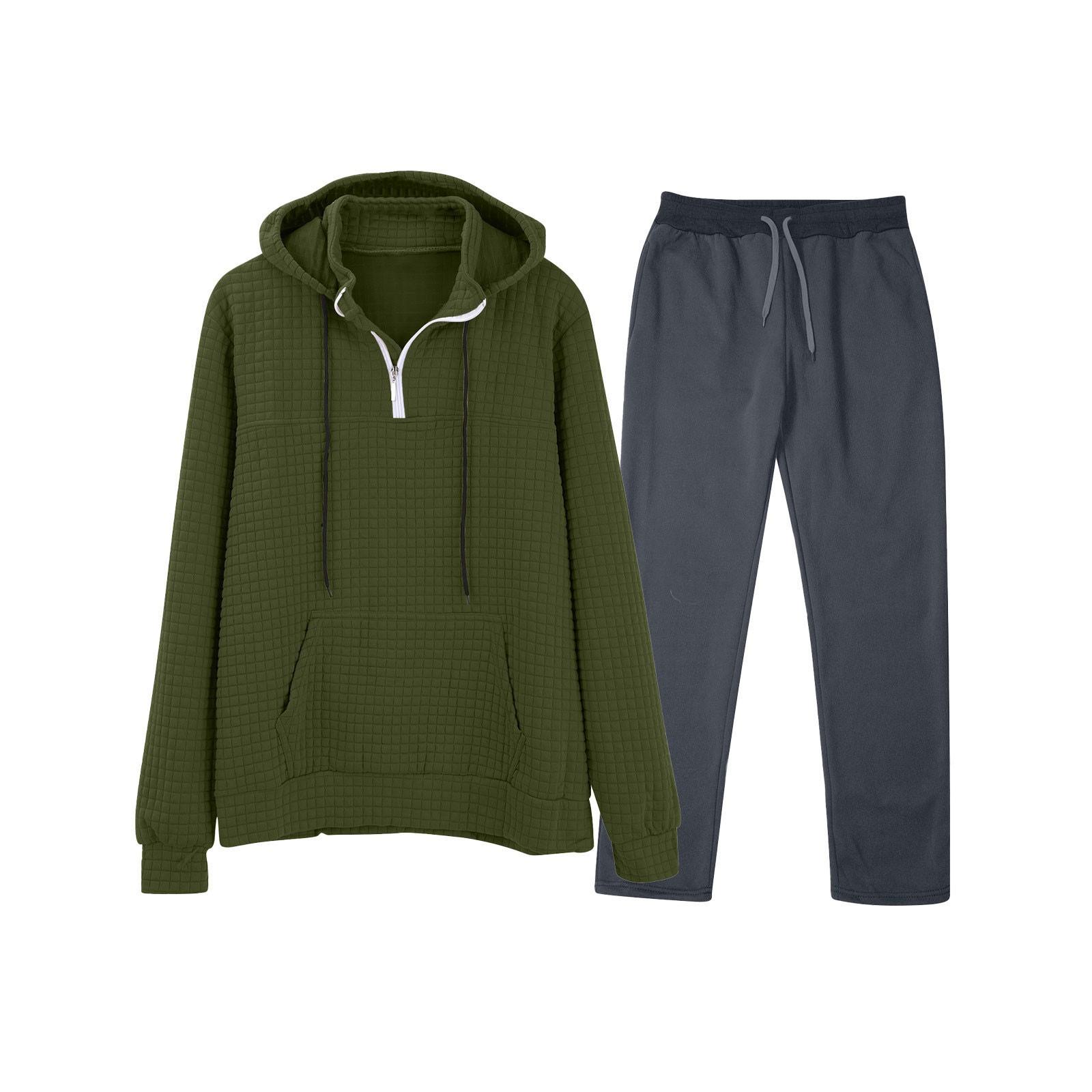 

Мужская однотонная толстовка с длинным рукавом и длинными брюками, комплект из спортивной толстовки с капюшоном и воротником-стойкой + спортивные штаны L армия зеленый