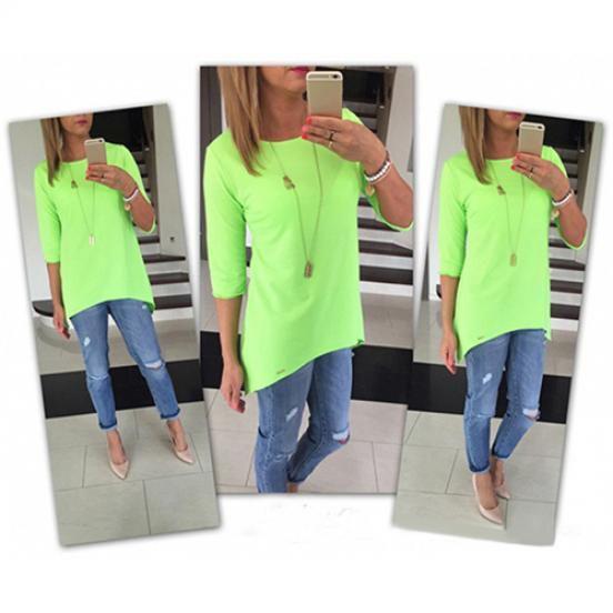 

Женская Мода Свободная Футболка со Средним Рукавом Весенняя Блузка Повседневная Хлопковая Рубашка Топы S зелёный