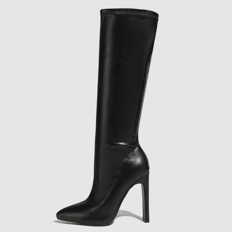 

Women Pointed Toe High Heel Long Boots Side Zipper Slim Mid-calf Boots for Office Nightclub Party Banquet Pub Sexy Knight Boots 35 чёрный