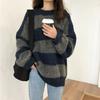 Color-blocking Striped Knitted Sweater for Women Loose and Casual Sweater Long-sleeved Trendy Pullover for Women Autumn and Winter