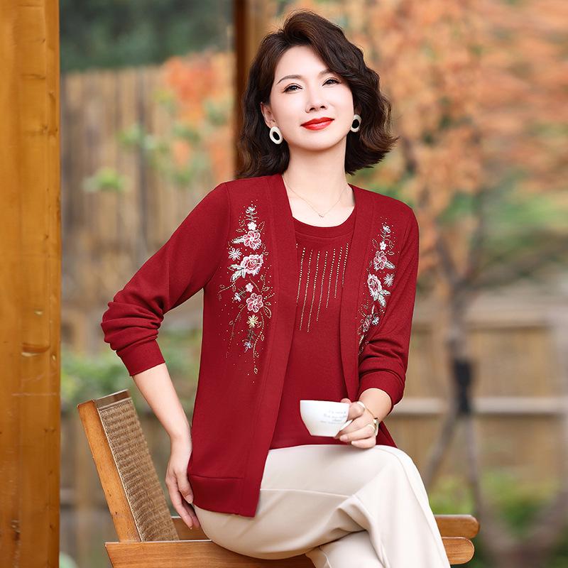 

Весняна трикотажна блузка з комбінованим візерунком для жінок 40-60 років - Дизайн светра з імітацією двох частин 4XL (135-145 lbs)