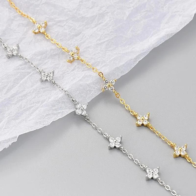 925 Silver Zircon Flower Bracelet For Women Luxury Charm Jewelry Gifts Birthday Party Elegant Chain Bracelet