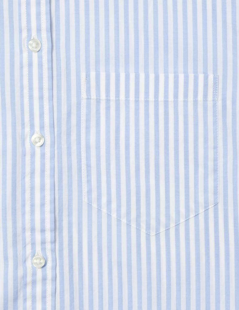 Amazon Essentials Women's Regular Fit Long Sleeve Poplin Shirt, French Blue with White Stripes, Size 2XL