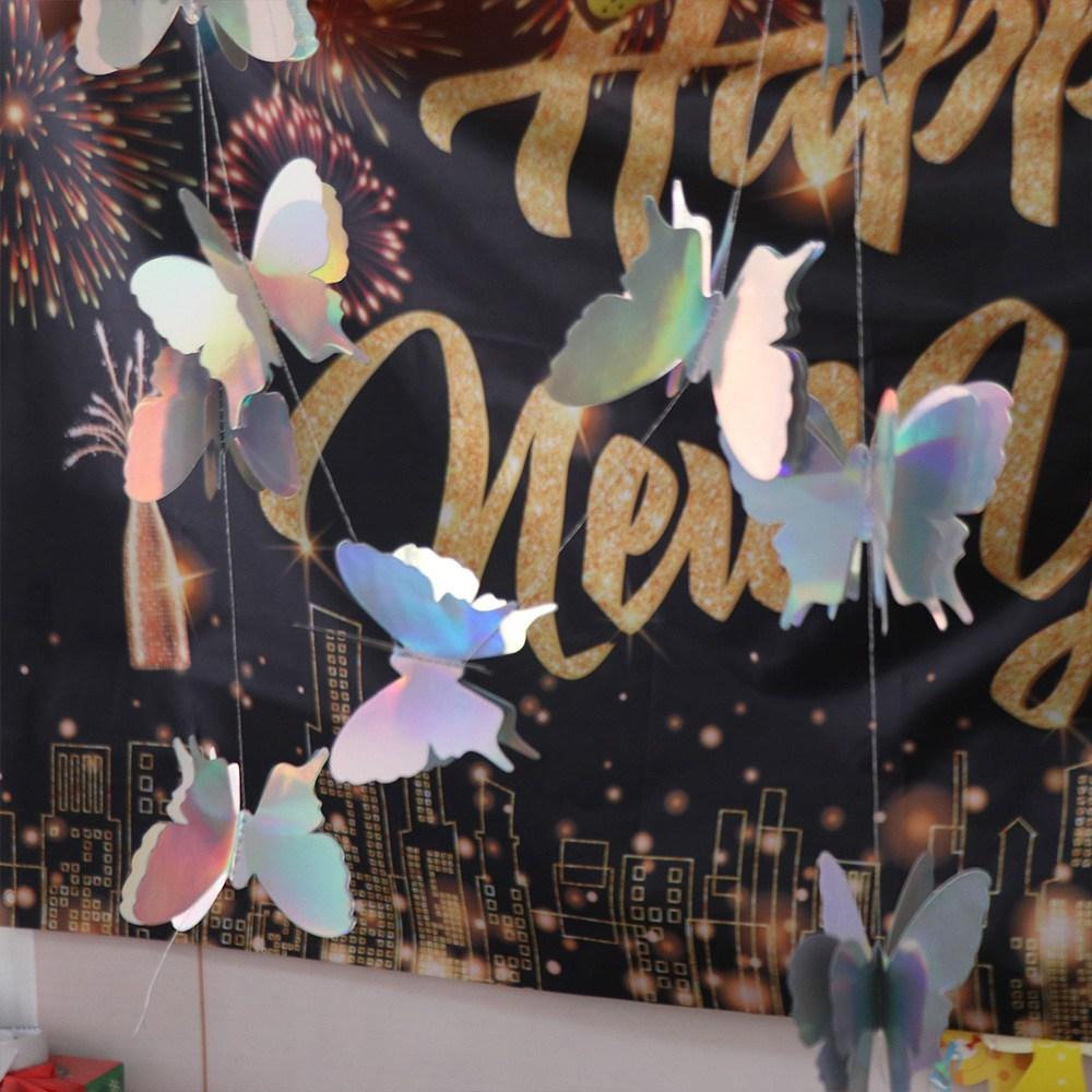 Home Decor Colorful 3D Butterfly Paper Banner 2m Cartoon Butterfly Hanging Garland DIY Party Hanging Decoration Curtain Backdrop