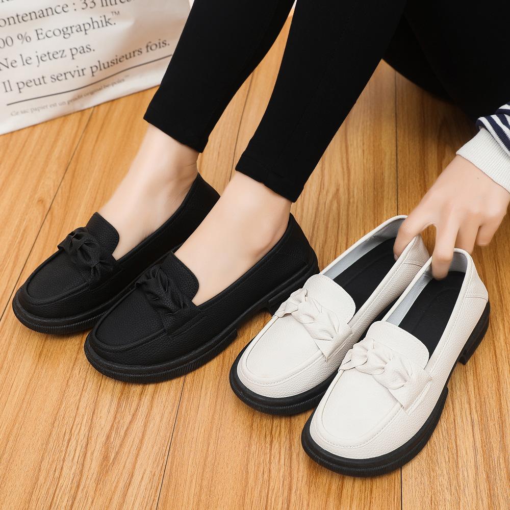 Foreign Trade Women's Shoes Loafers Spring Casual Leather Surface Comfortable and Fashionable Versatile Flat Shoes Soft Sole Women's Small Leat