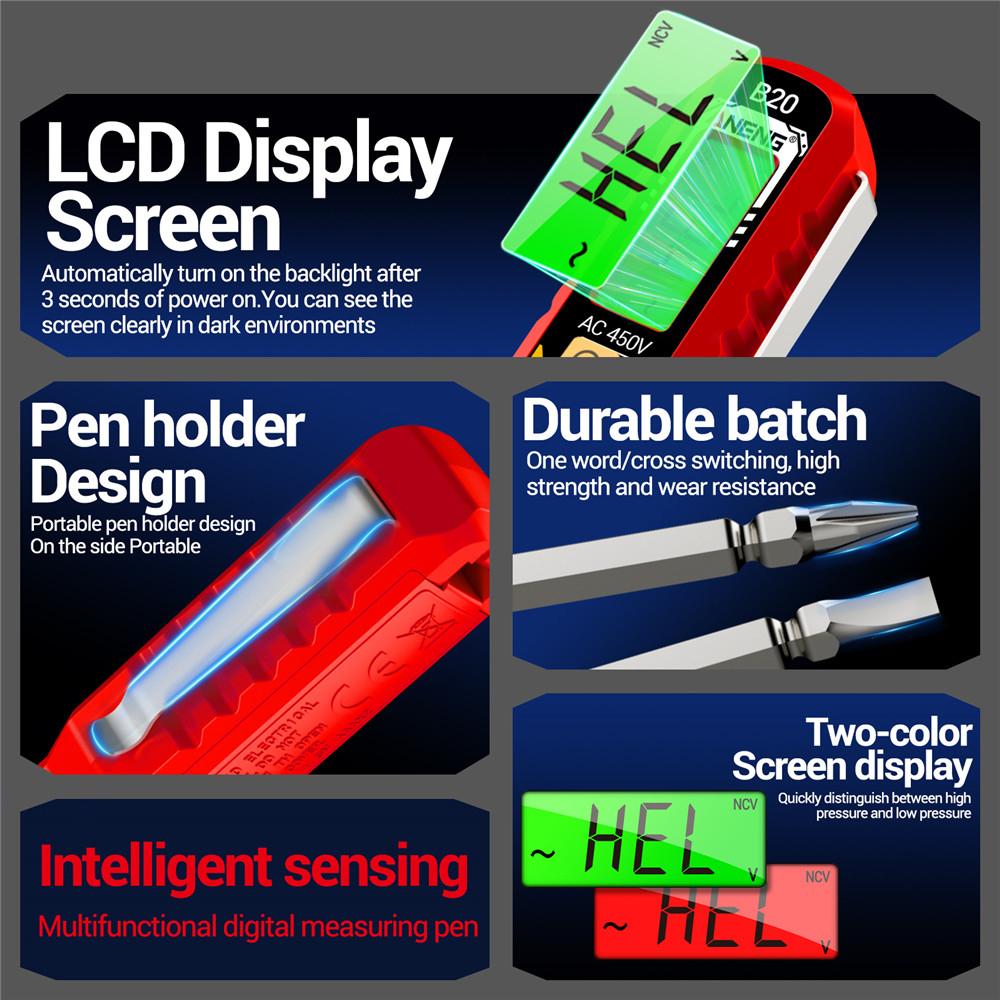 B20 LCD Digital Voltage Tester Double Head Screwdriver AC 30V-1000V Voltage Detector NCV Voltage Electrical Induction Test Pen