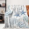 Vintage Ocean Starfish Seashell Coral Print Flannel Throw Blanket Ultra Soft Blanket for Sofa Bed Nautical Coastal Home Decor Gift