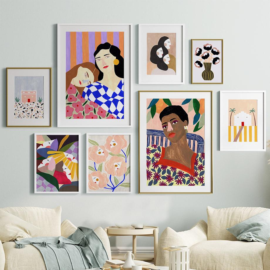 Abstract Lines Girl Vase Flowers Illustration Wall Art Canvas Painting Nordic Poster And Prints Pictures For Living Room Decor