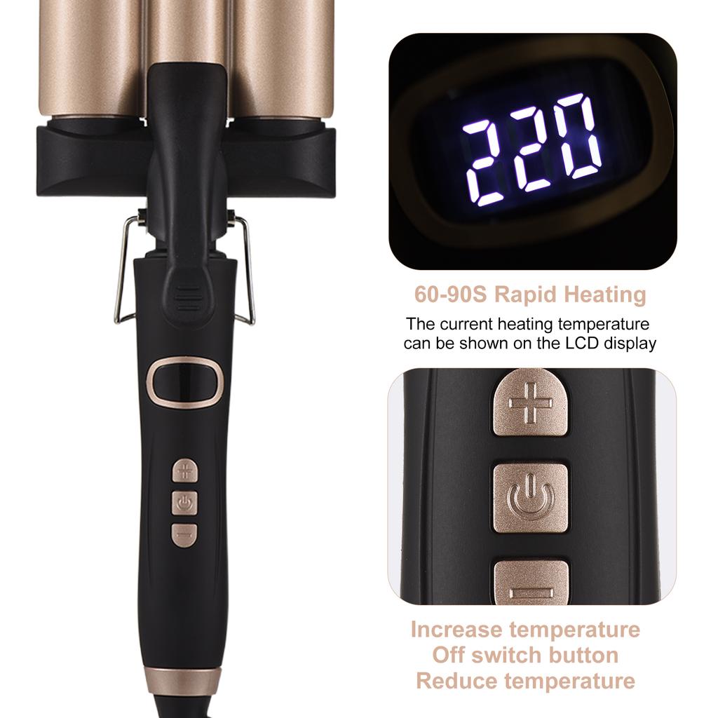 Pretfy Hair Curling Iron 3-Barrel 32mm Hair Waver Hair Curler Temperature LCD Temp Display Hair Styling Tool