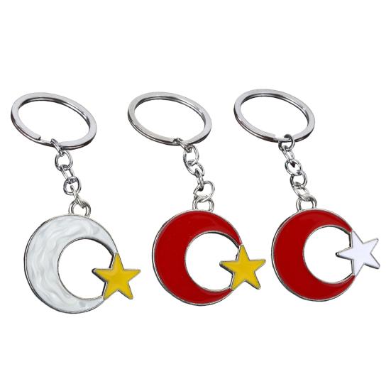 Metal Buckle Keychain Pendant, Zinc Alloy Key Ring with Star Moon Design, Keys Bags Suitcases Charm