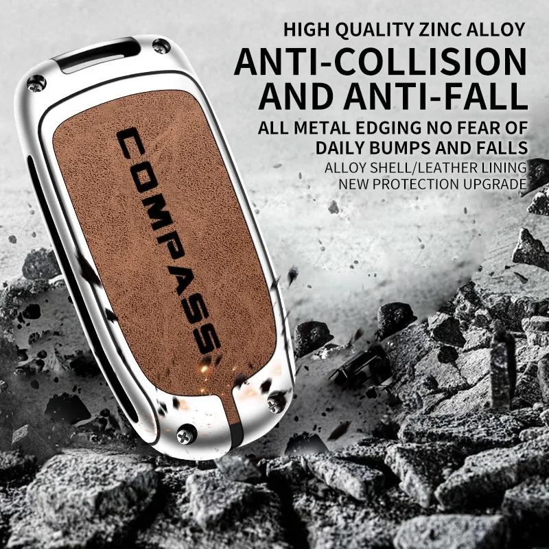 Suitable for Jeep Compass COMPASS Car Key Case 2021 2020 2019 2017 SUV Zinc Alloy High-end Leather Car Key Case Auto Accessories