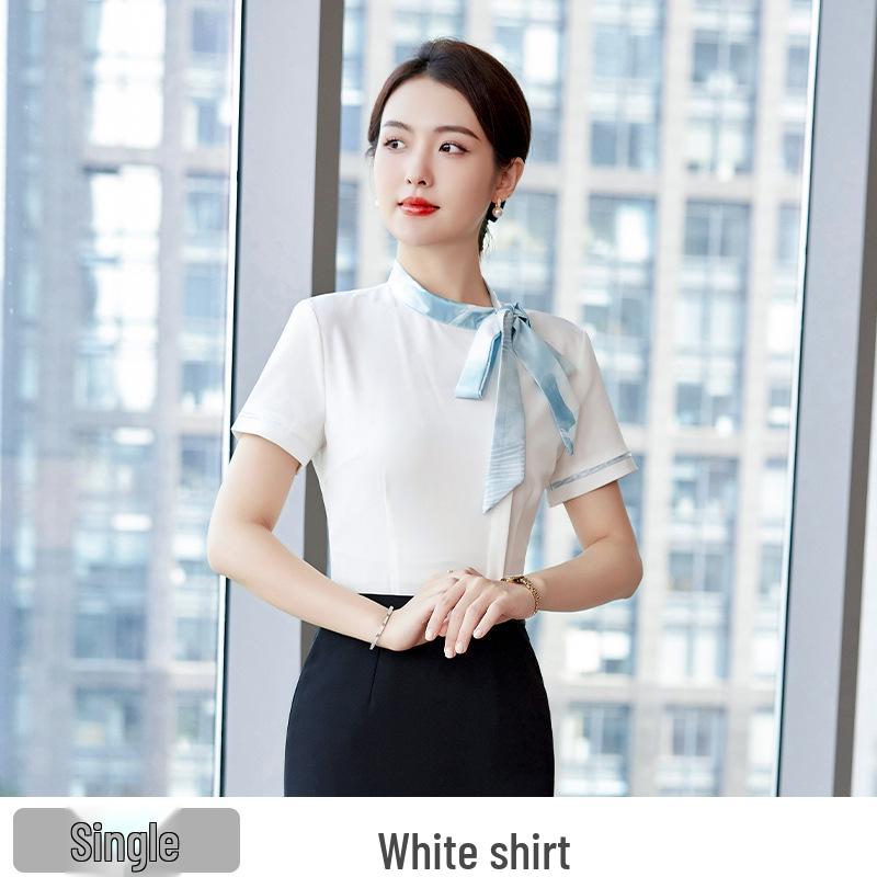 

Профессиональная женская блузка на весну/лето 2024 года для офиса, салона, отеля или ресепшена ресторана - рубашка для работы с длинным/коротким рукавом L